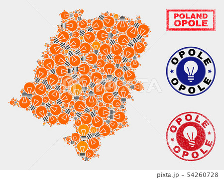 Energy Bulb Collage Opole Voivodeship Map and Scratched Seals 54260728
