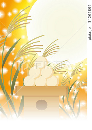 背景イラスト素材 お月見団子 ススキ 満月 パーティー 無料 フリーサイズ ポスター コピースペースのイラスト素材