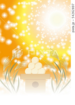 背景イラスト素材 お月見団子 ススキ 満月 パーティー 無料 フリーサイズ ポスター コピースペースのイラスト素材