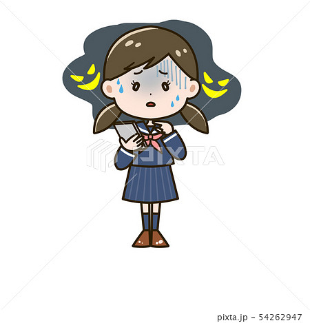 スマートフォン悪用を怖がる女の子　ポーズ　イラスト 54262947