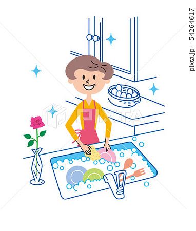 皿洗い 主婦 イラストのイラスト素材