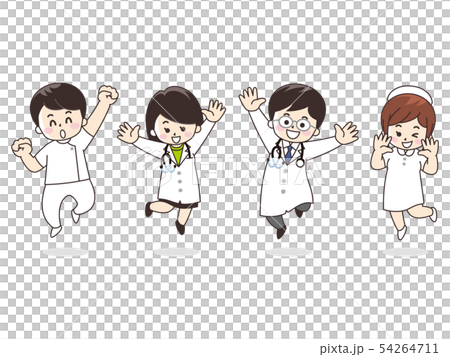 Medical workers jumping 54264711