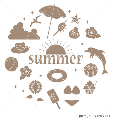 夏のアイテムのアイコンセットのイラスト 単色のイラスト素材