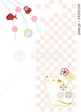 ネズミの人形と吊るし飾りの年賀状イラスト 54265166