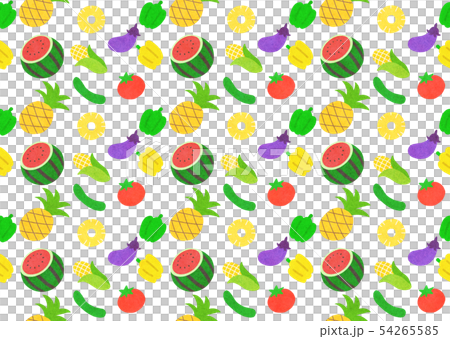 夏野菜とフルーツのパターン 白背景のイラスト素材