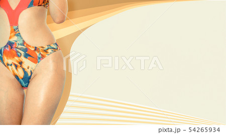 Woman in swimsuit posing on color background. 54265934