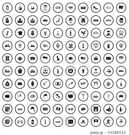 100 tourist attractions icons set, simple style 54266513