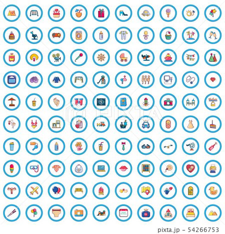 100 family traditions icons set, cartoon style 54266753