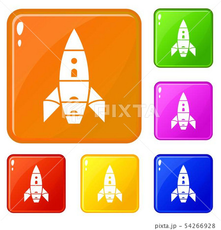 Rocket galaxy icons set vector color 54266928