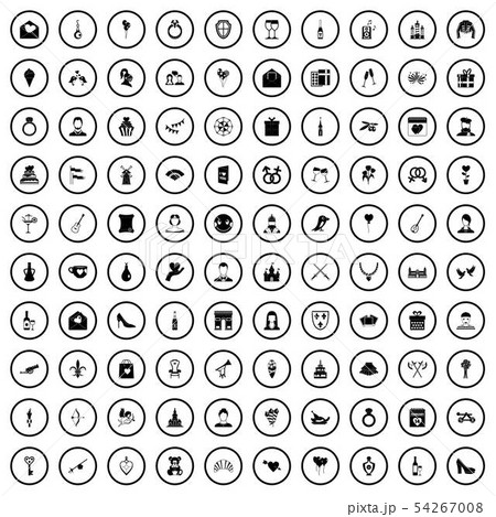 100 valentine day icons set, simple style 100 valentine day icons set, simple style 54267008