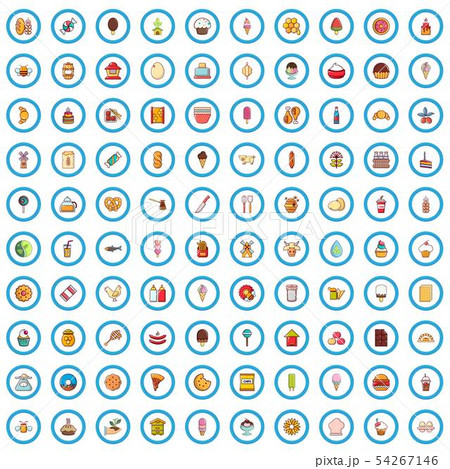 100 favorite food icons set, cartoon style 54267146