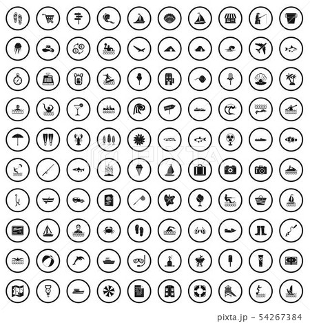 100 water recreation icons set, simple style 54267384