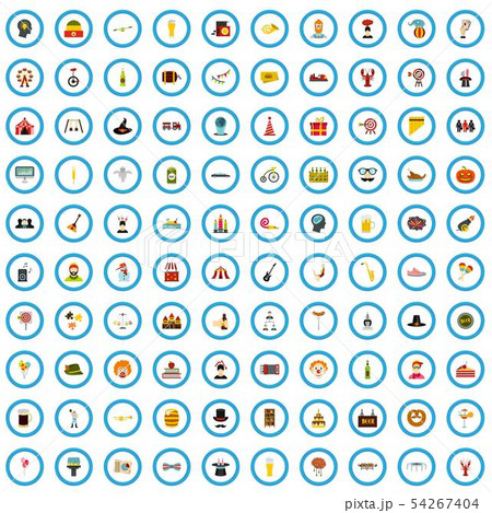 100 festivity brainstorm icons set, flat style 54267404