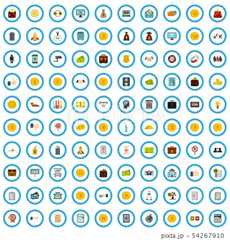 100 finance icons set, flat style 54267910