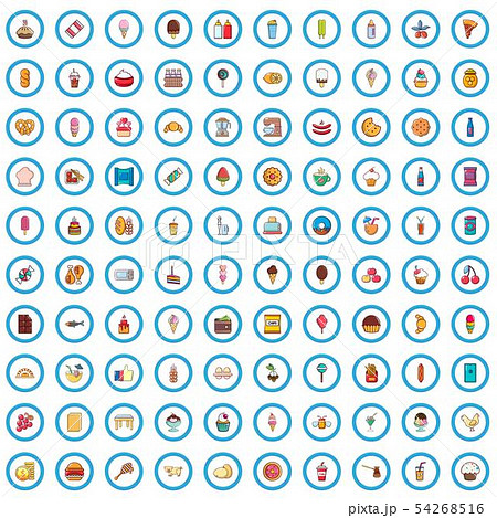 100 food icons set, cartoon style 54268516