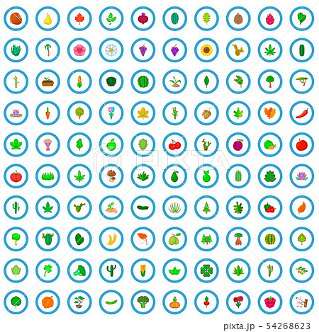 100 flora icons set, cartoon style 54268623