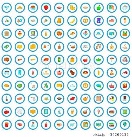100 food delivery icons set, cartoon style 54269152