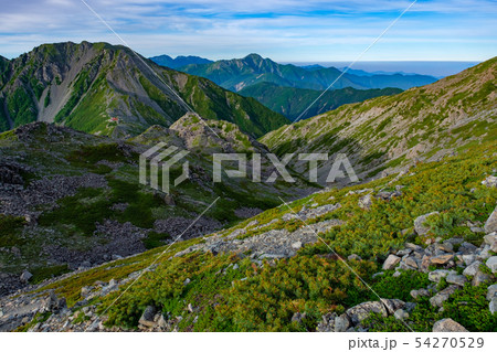 南アルプス　西農鳥岳と塩見岳　　（間ノ岳登山道から望む） 54270529