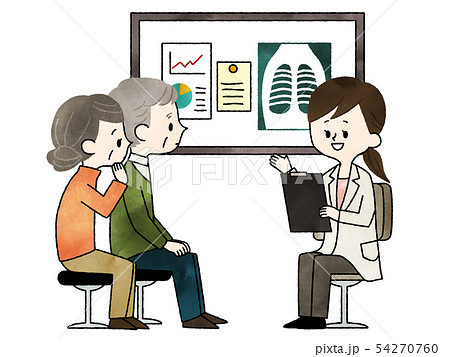 診察-シニア男性・女性-医者-水彩 54270760