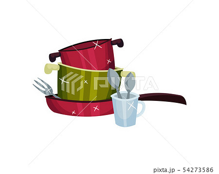 Clean the pots in the pan. Vector illustration on white background. Clean the pots in the pan. Vector illustration on white background. 54273586