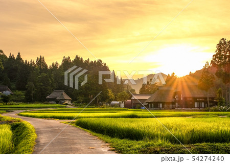 夏の農村風景 （荻ノ島環状集落の夕暮れ） 54274240