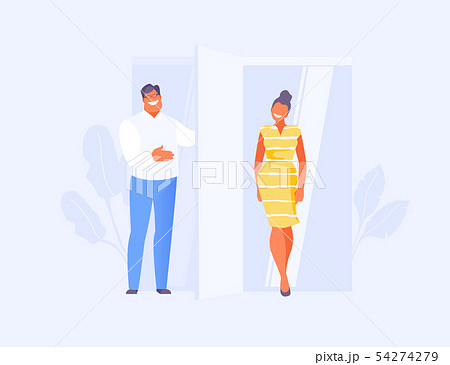 man opens the door to a woman man opens the door to a woman 54274279