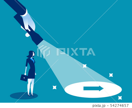 Flashlight uncovering hidden arrow sign. Concept 54274657