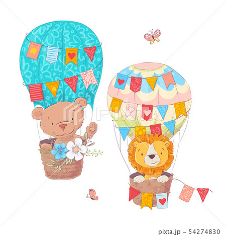 Cute cartoon animals transport vehicle ship and balloon. Vector 54274830
