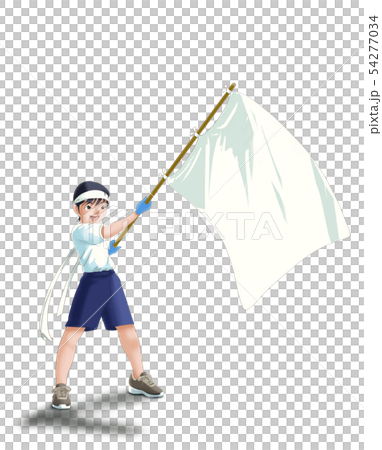 運動会応援旗をふる少年白組のイラスト素材