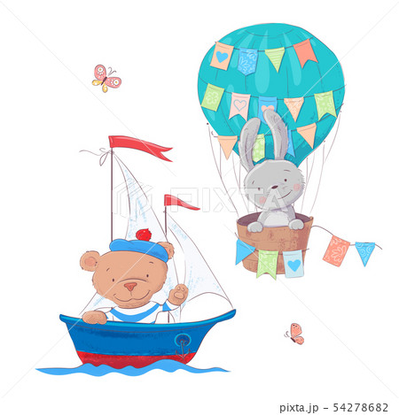 Cute cartoon animals transport vehicle ship and balloon. Vector Cute cartoon animals transport vehicle ship and balloon. Vector 54278682