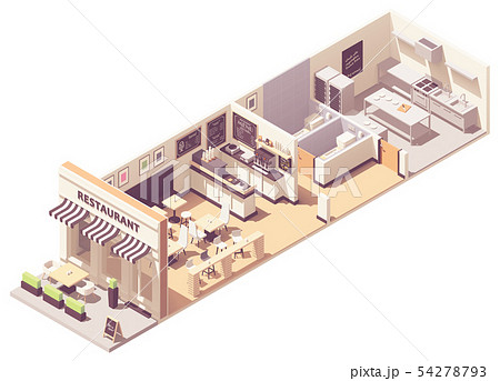 Vector isometric restaurant interior cross-section 54278793