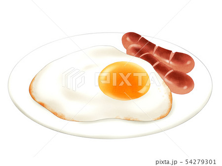 目玉焼きとウィンナーのイラスト素材