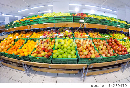 counter with fruits in shop 54279450