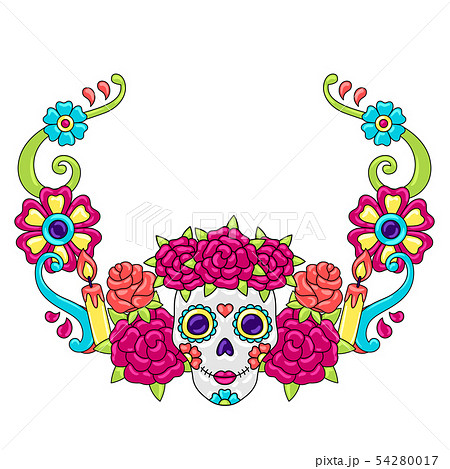 Day of the Dead decoration. Sugar skulls with floral ornament. 54280017