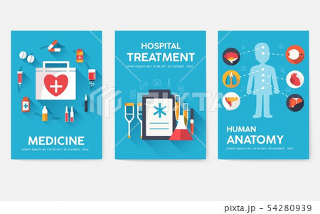 Medicine information cards set. Medical template of flyear, magazines, posters, book cover. Clinical 54280939