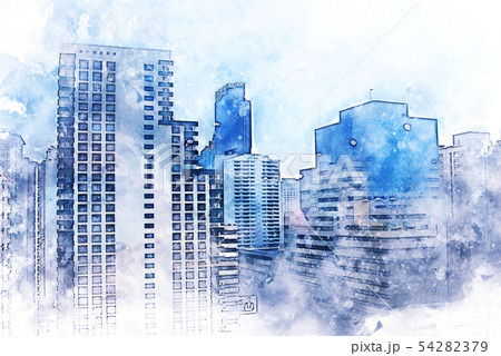 colorful building in the city on watercolor paint. 54282379