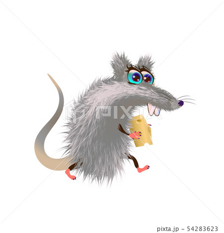 Fluffy cartoon mouse with a piece of cheese Fluffy cartoon mouse with a piece of cheese 54283623