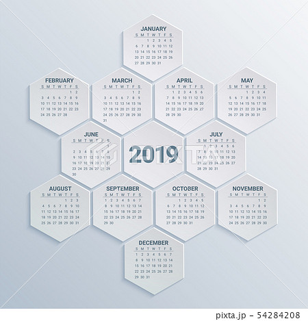 Hexagonal Calendar for 2019 Year on paper 54284208