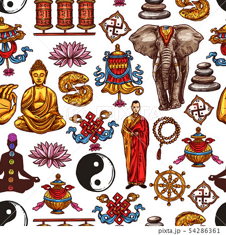 Buddha, yoga, lotus, yin yang seamless pattern 54286361