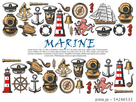 Sea ship, nautical anchor, sailor, boat helm 54286533