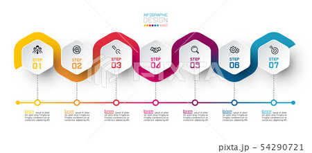 Hexagon Label With Color Line Linked Infographics のイラスト素材