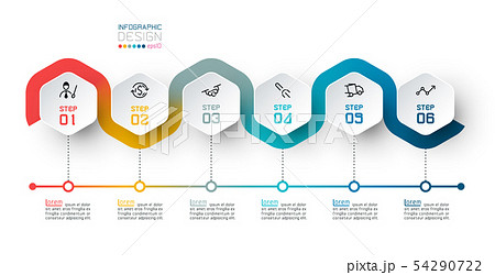 Hexagon Label With Color Line Linked Infographics のイラスト素材