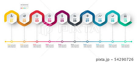 Hexagon Label With Color Line Linked Infographics のイラスト素材