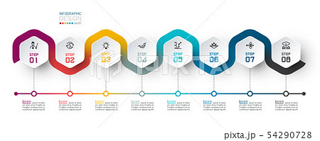Hexagon label with color line linked infographics. Hexagon label with color line linked infographics. 54290728