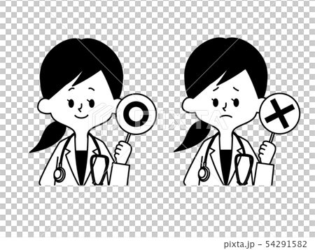 医者 女性 マルバツ 白黒のイラスト素材