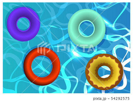 Swimming Pool With Colorful Floats Inflatableのイラスト素材 [54292575] - PIXTA