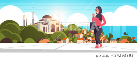 arabic woman walking outdoor arab businesswoman wearing traditional clothes arabian female cartoon 54293393