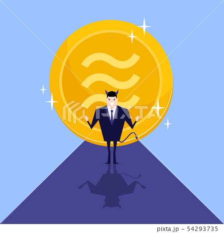 Devil businessmen with large Libra gold coin. 54293735