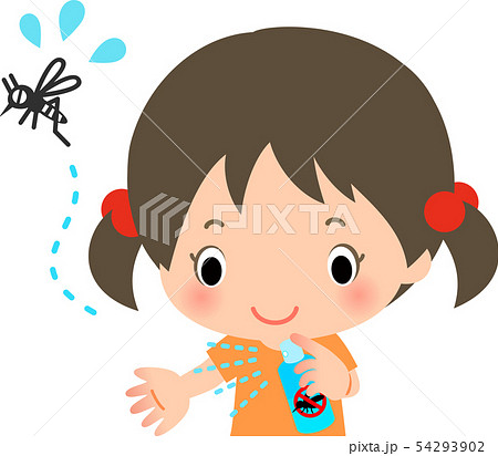 虫除けスプレーを使う女の子と逃げる蚊のイラスト素材