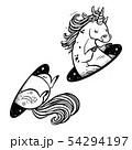 Unicorn in magic teleport. Linear black and white drawing. 54294197